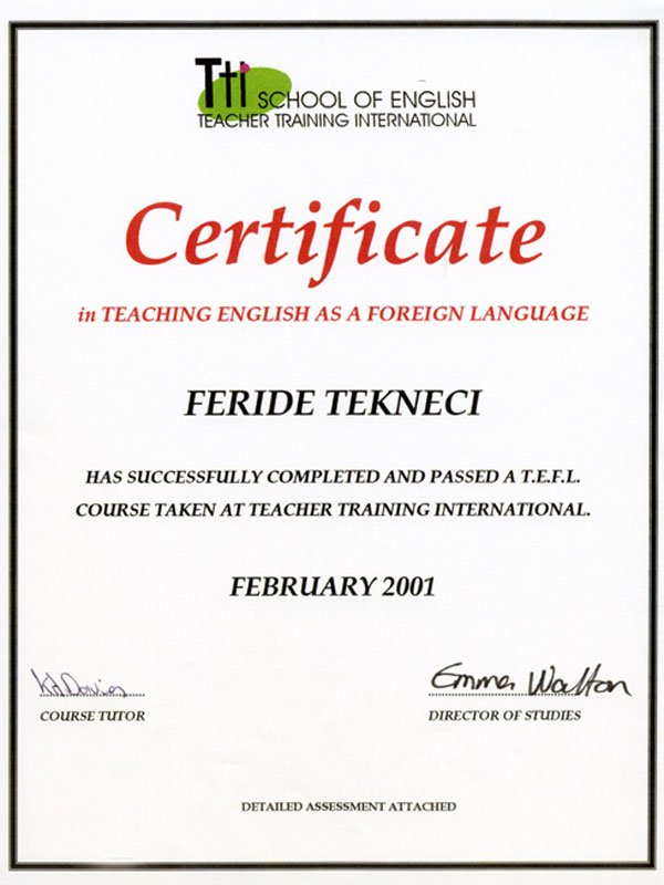 English TimeEğitmen Sertifikaları Sertifika 73